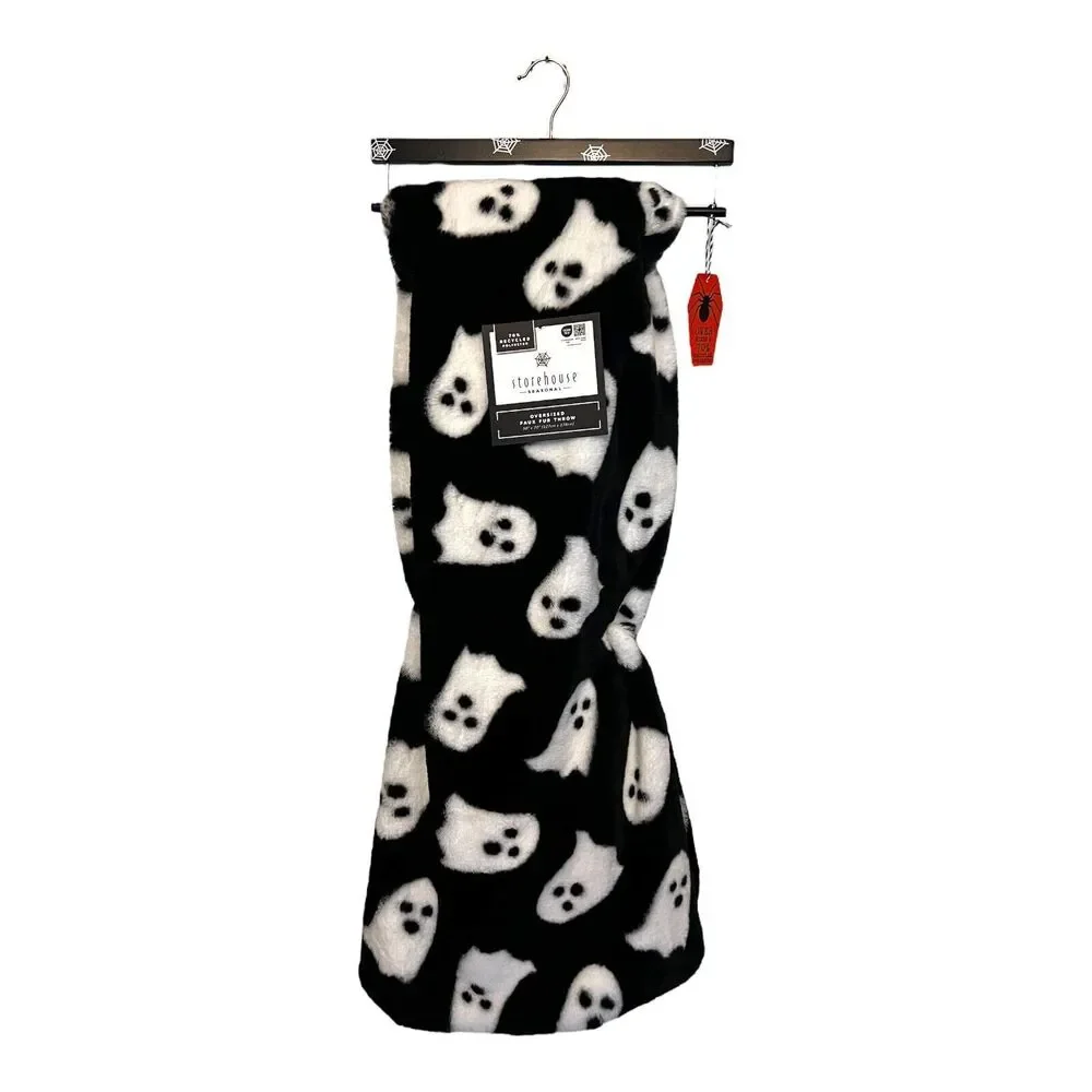 Storehouse Halloween Black & White Ghost Plush Faux Fur Throw Blanket 50x70
